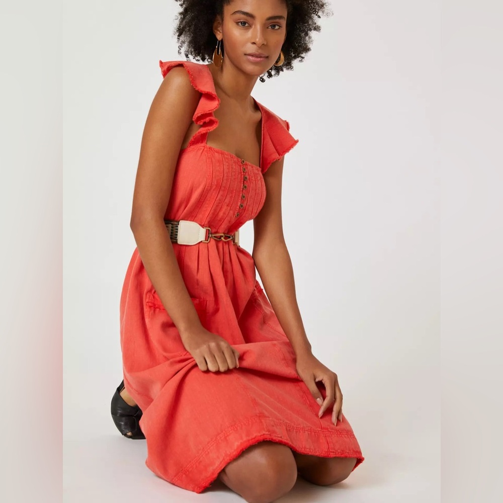 Pilcro Coral flutter sleeve Midi Dress size m - Picture 8 of 8